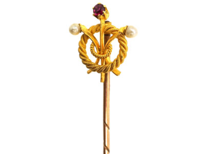 Edwardian 15ct Gold, Ruby, & Natural Pearl Tie Pin
