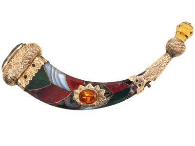Victorian Gold & Agate Scottish Horn Brooch