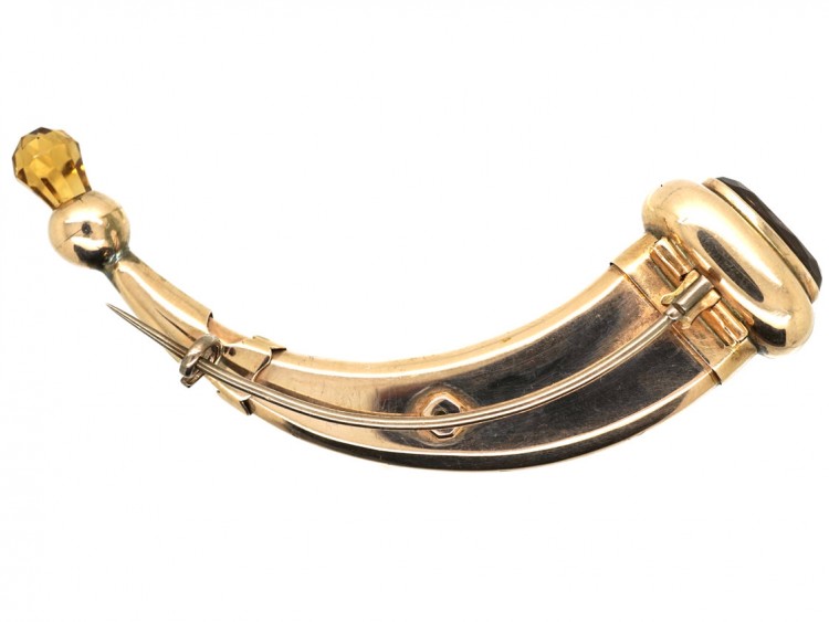 Victorian Gold & Agate Scottish Horn Brooch