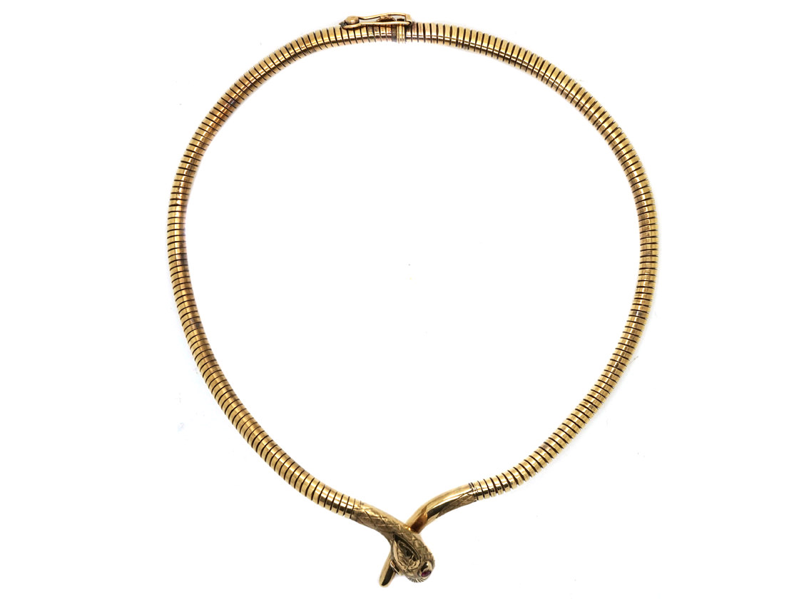 9ct Gold Snake Necklace With Ruby Eyes (268K) | The Antique Jewellery ...