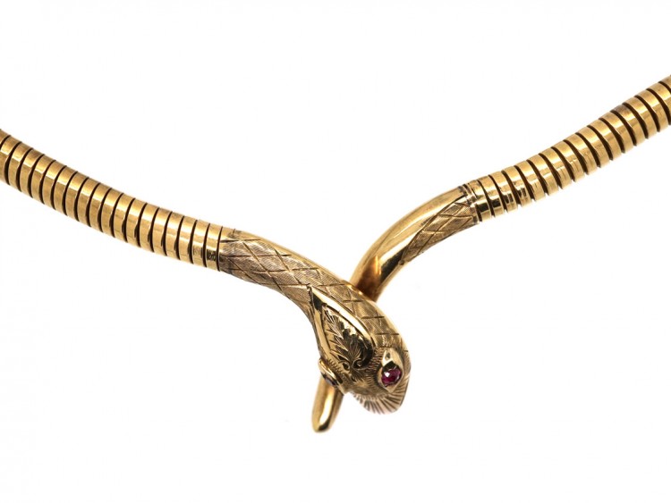 9ct Gold Snake Necklace With Ruby Eyes