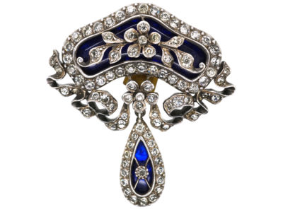 Edwardian Silver, Blue Glass & Paste Flower Brooch