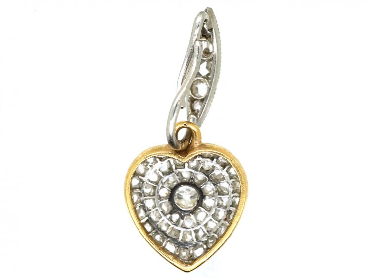 Edwardian Platinum & 15ct Gold Diamond Set Heart Pendant