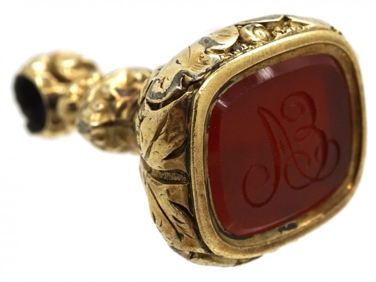Georgian Gold Cased Seal With a Carnelian Base With Monogram A E