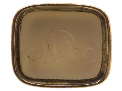 Georgian Gold Cased Seal With Grey Chalcedony Base with M L Monogram