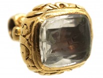 Georgian 18ct Gold Cased Seal With Rock Crystal Base With Dog & Pheasant Intaglio