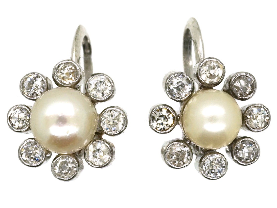 Gold & Diamond Tiny Daisy Pearl Earrings