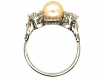 18ct White Gold, Natural Pearl & Diamond Ring