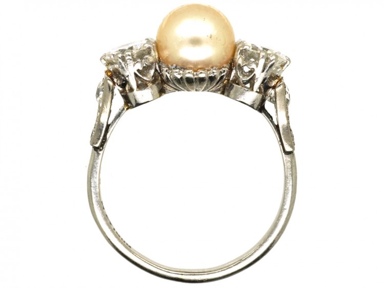 18ct White Gold, Natural Pearl & Diamond Ring