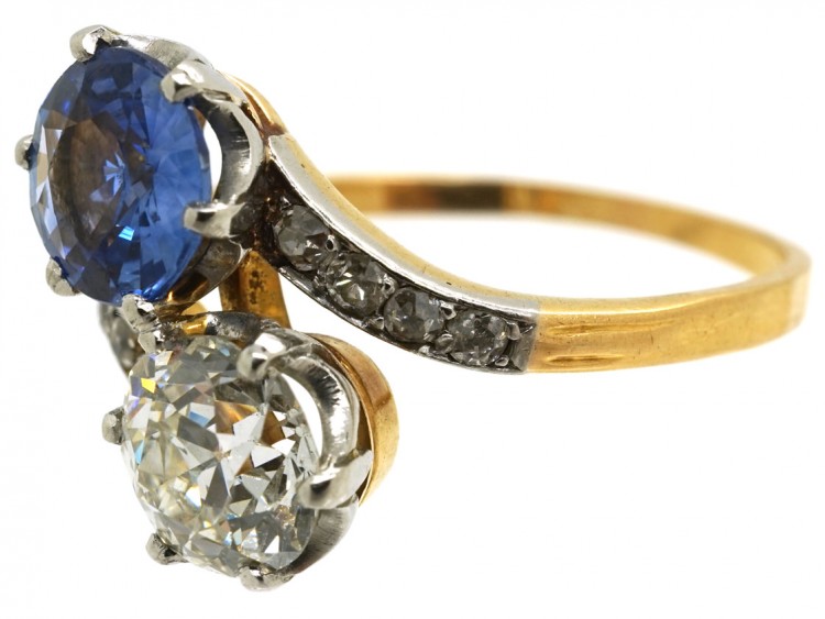 Art Deco 18ct Gold, Platinum, Sapphire & Diamond Crossover Ring