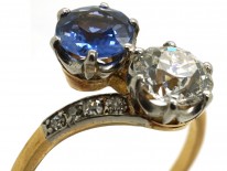 Art Deco 18ct Gold, Platinum, Sapphire & Diamond Crossover Ring