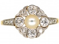 Edwardian 18ct Gold, Platinum, Pearl & Diamond Cluster Ring