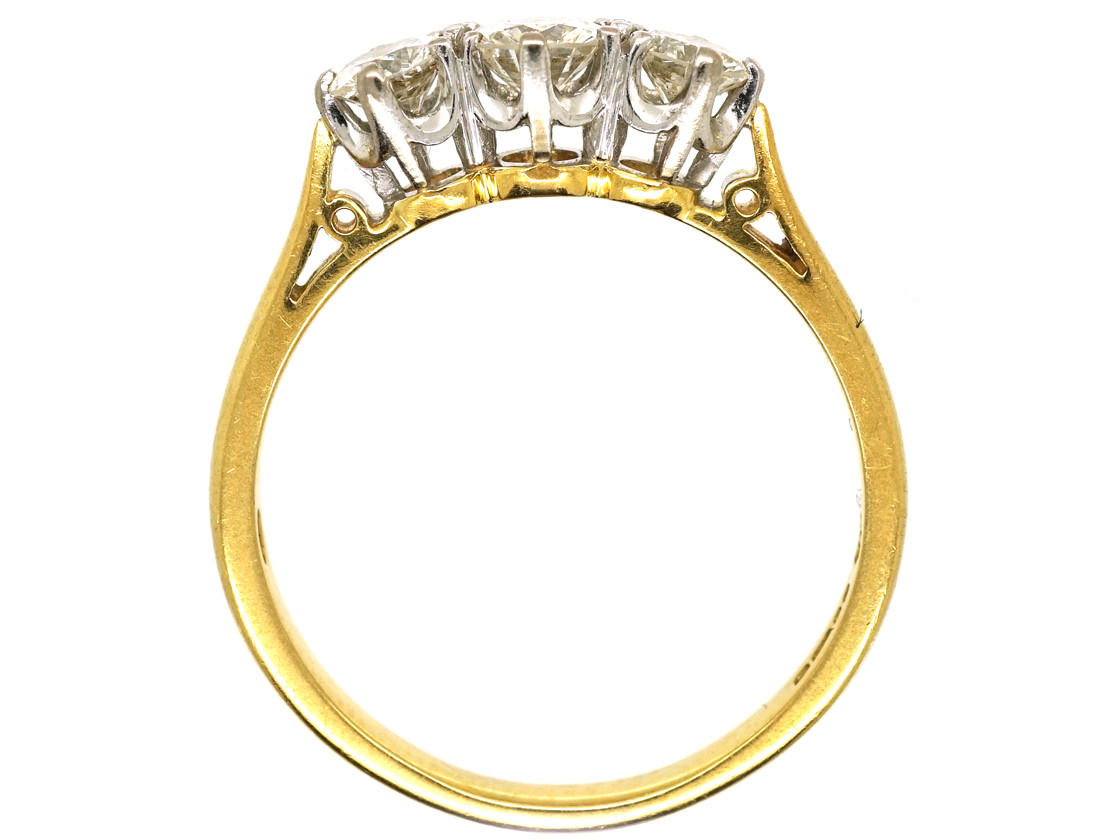 18ct Gold, Three Stone Diamond Ring (284K) | The Antique Jewellery Company