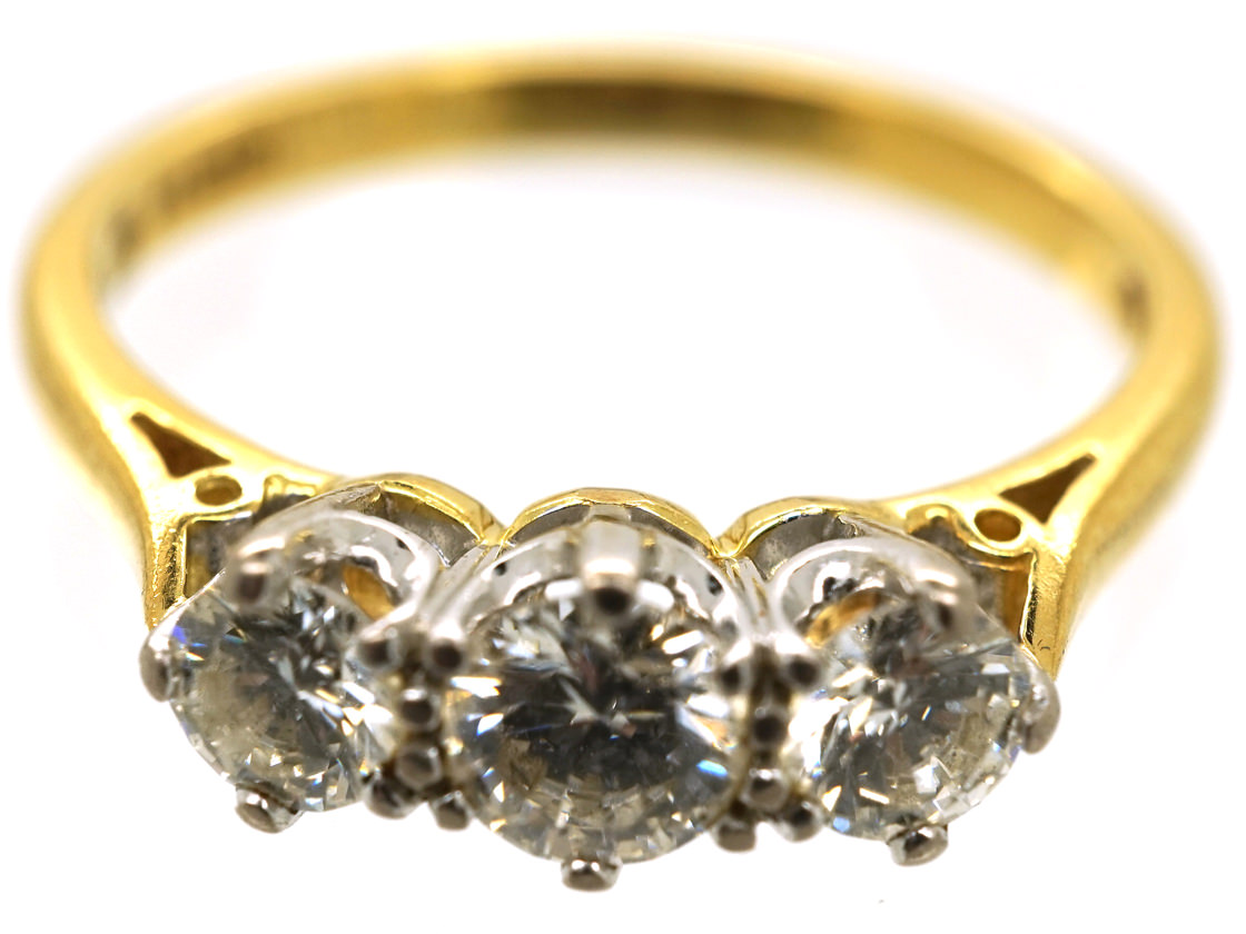 18ct Gold, Three Stone Diamond Ring (284K) | The Antique Jewellery Company