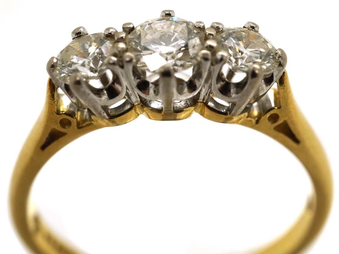 18ct Gold, Three Stone Diamond Ring (284K) | The Antique Jewellery Company