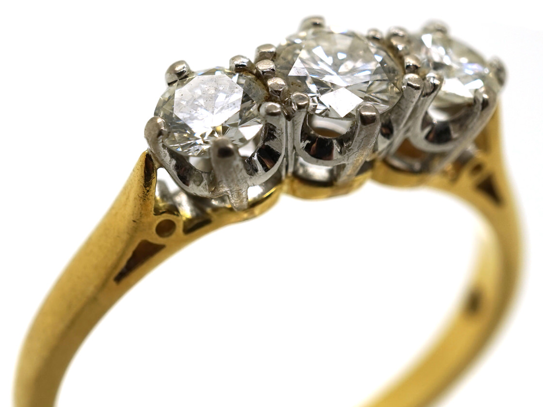 18ct Gold, Three Stone Diamond Ring (284K) | The Antique Jewellery Company