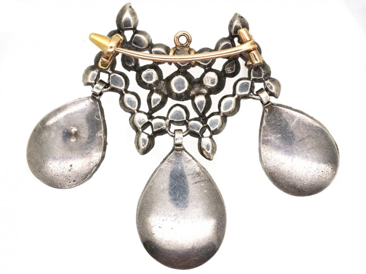 Georgian Silver & Paste Triple Drop Brooch