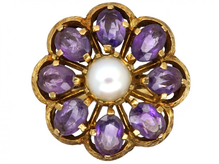 Large 9ct Gold, Amethyst & Pearl Ring
