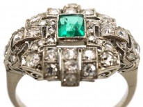 Art Deco French, Platinum, Emerald & Diamond Ring