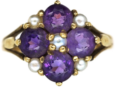 9ct Gold, Amethyst & Natural Split  Pearl Ring