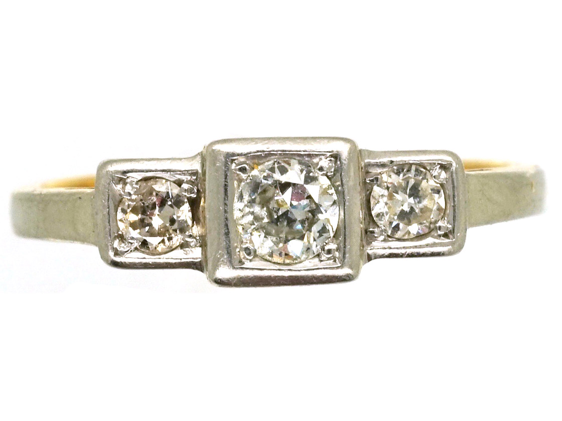 Art Deco Three Stone Diamond Ring (192/O) | The Antique Jewellery Company