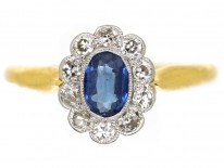 Edwardian 18ct Gold, Platinum, Sapphire & Diamond Oval Cluster Ring