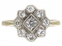 Art Deco 18ct Gold, Platinum, Diamond Cluster Ring