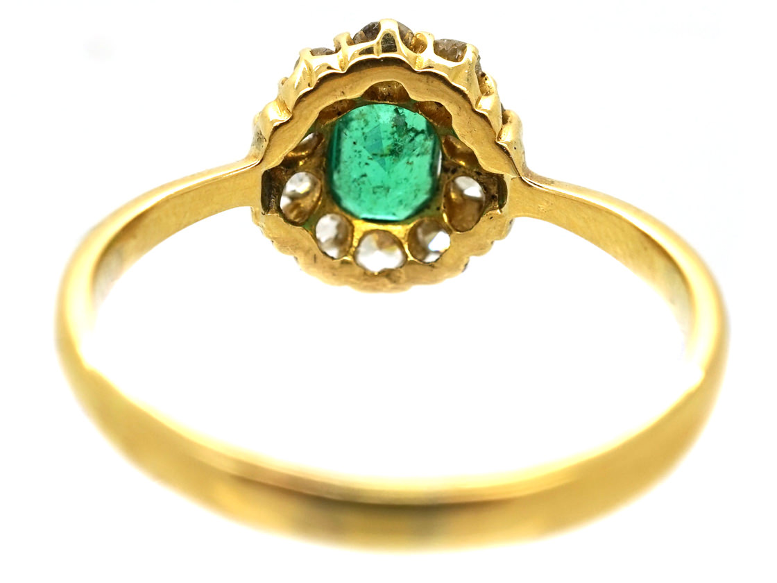Edwardian 18ct Gold, Emerald & Diamond Cluster Ring (217/J) | The ...