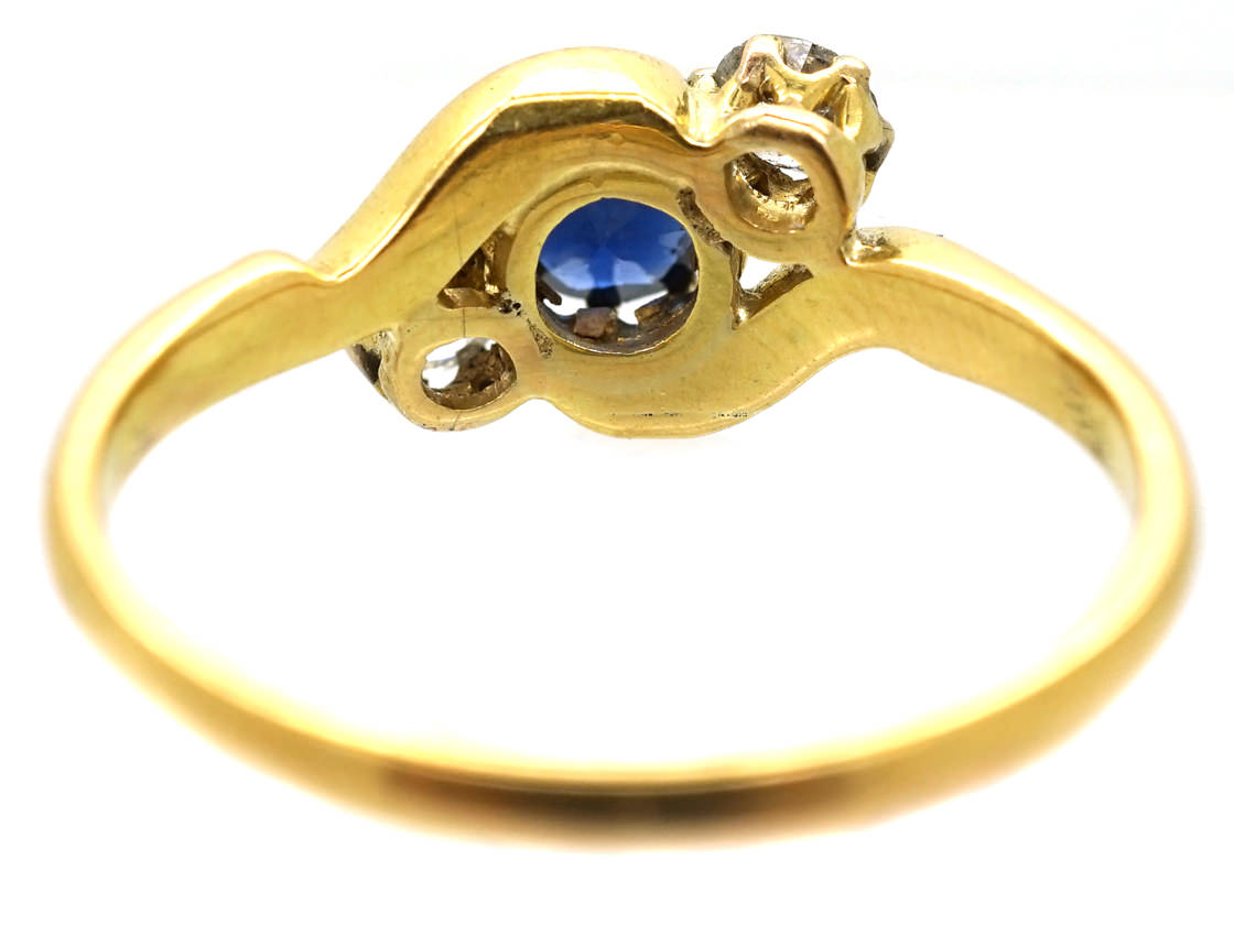 Edwardian 18ct Gold, Platinum, Sapphire & Diamond Twist Ring (211/J ...