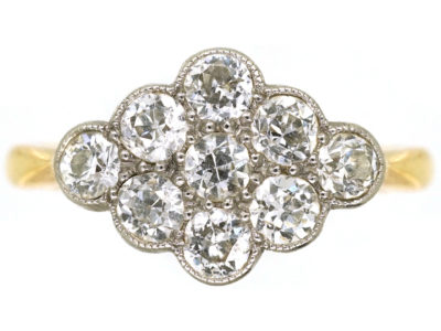 Edwardian 18ct Gold , Platinum & Diamond Cluster Ring
