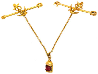Pair of 15ct Gold Nautical Brooches With Lantern in Original Case