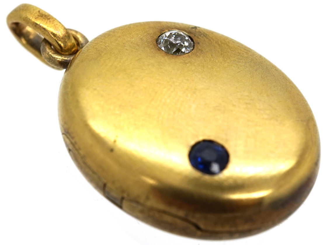 Edwardian 18ct Gold Sapphire & Diamond Oval Locket (293K) The Antique