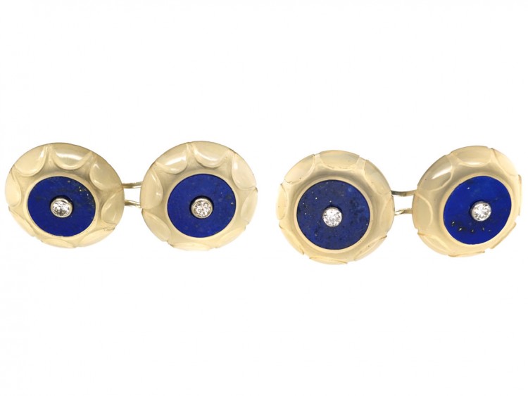 French Art Deco 18ct White Gold, Lapis & Rock Crystal Cufflinks
