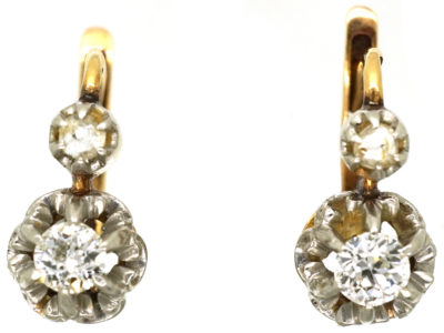 French 18ct Gold & Diamond Earrings