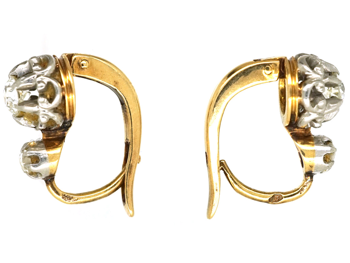 French 18ct Gold & Diamond Earrings (308K) | The Antique Jewellery Company