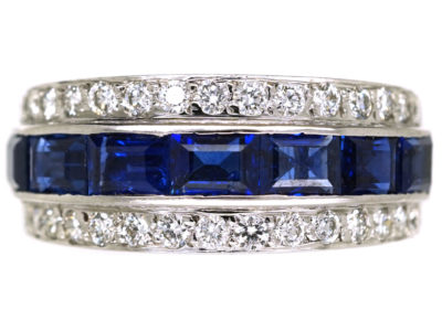 Art Deco 18ct White Gold, Sapphire & Diamond Triple Band Ring