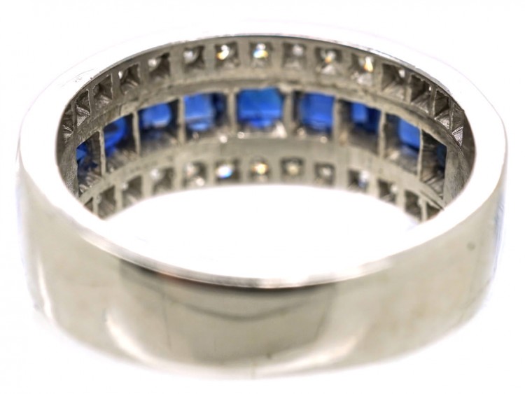 Art Deco 18ct White Gold, Sapphire & Diamond Triple Band Ring