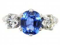 18ct White Gold, Sapphire & Diamond Three Stone Ring