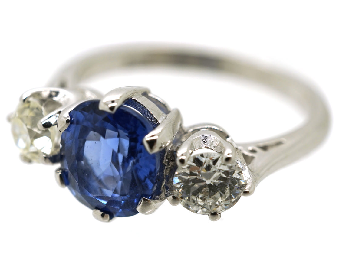 18ct White Gold, Sapphire & Diamond Three Stone Ring (317K) | The ...