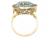 18ct Gold & Platinum, Large Aquamarine & Rose Diamond Ring