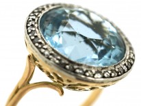 18ct Gold & Platinum, Large Aquamarine & Rose Diamond Ring