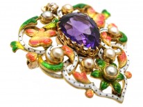 Victorian Jubilee Enamel Brooch / Pendant Set with Diamond, Amethyst & Natural Pearls
