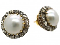 Edwardian Large 18ct Gold Pearl & Diamond Cluster Earrings