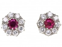 18ct White Gold Ruby & Diamond Cluster Earrings