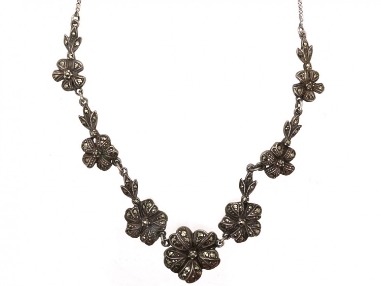Silver & Marcasite Flowers Necklace