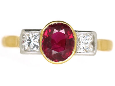 18ct Gold, Diamond & Ruby Three Stone Ring