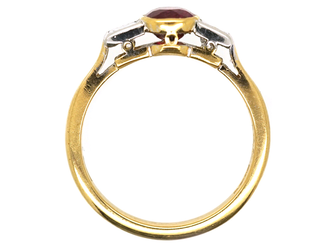 18ct Gold, Diamond & Ruby Three Stone Ring (340K) | The Antique ...