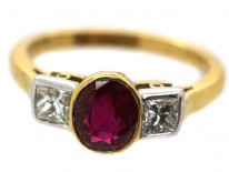 18ct Gold, Diamond & Ruby Three Stone Ring