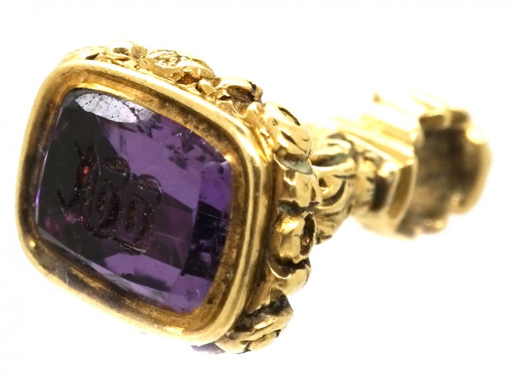 Georgian Tiny 15ct Gold Seal with Amethyst Base with Monogram