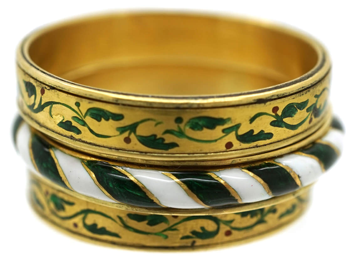 Victorian Triple Set of 18ct Gold & Enamel Rings The